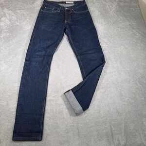 Gustin‎ Jeans Mens 29x32 Blue Dark Wash Orange Selvedge Slim Straight Raw USA